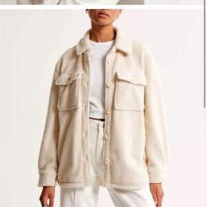 Abercrombie & Fitch Sherpa Shirt Jacket In Cream size XS
